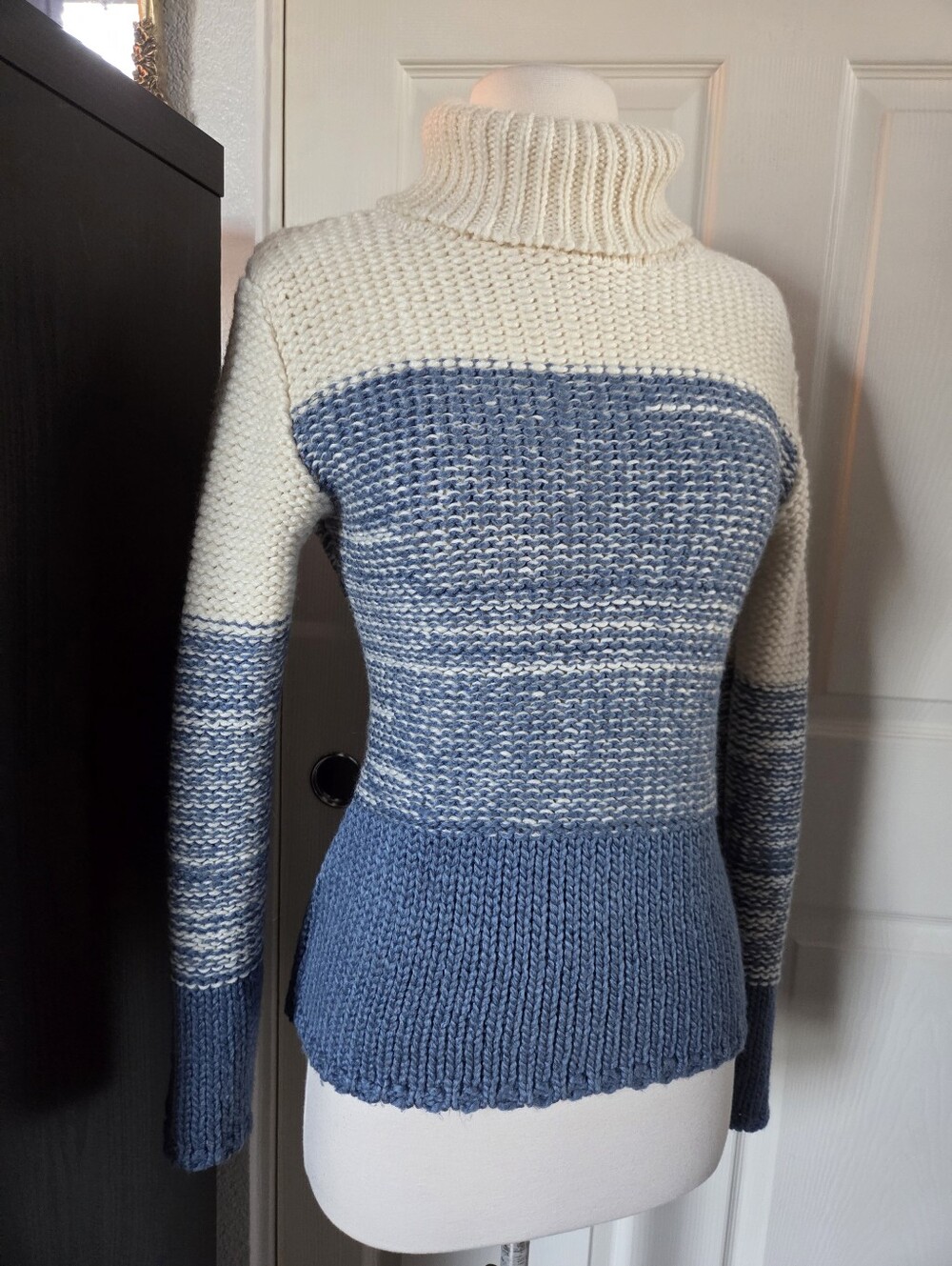 Blue Knit Long Sleeve Turtleneck Sweater Wool Acyrlic